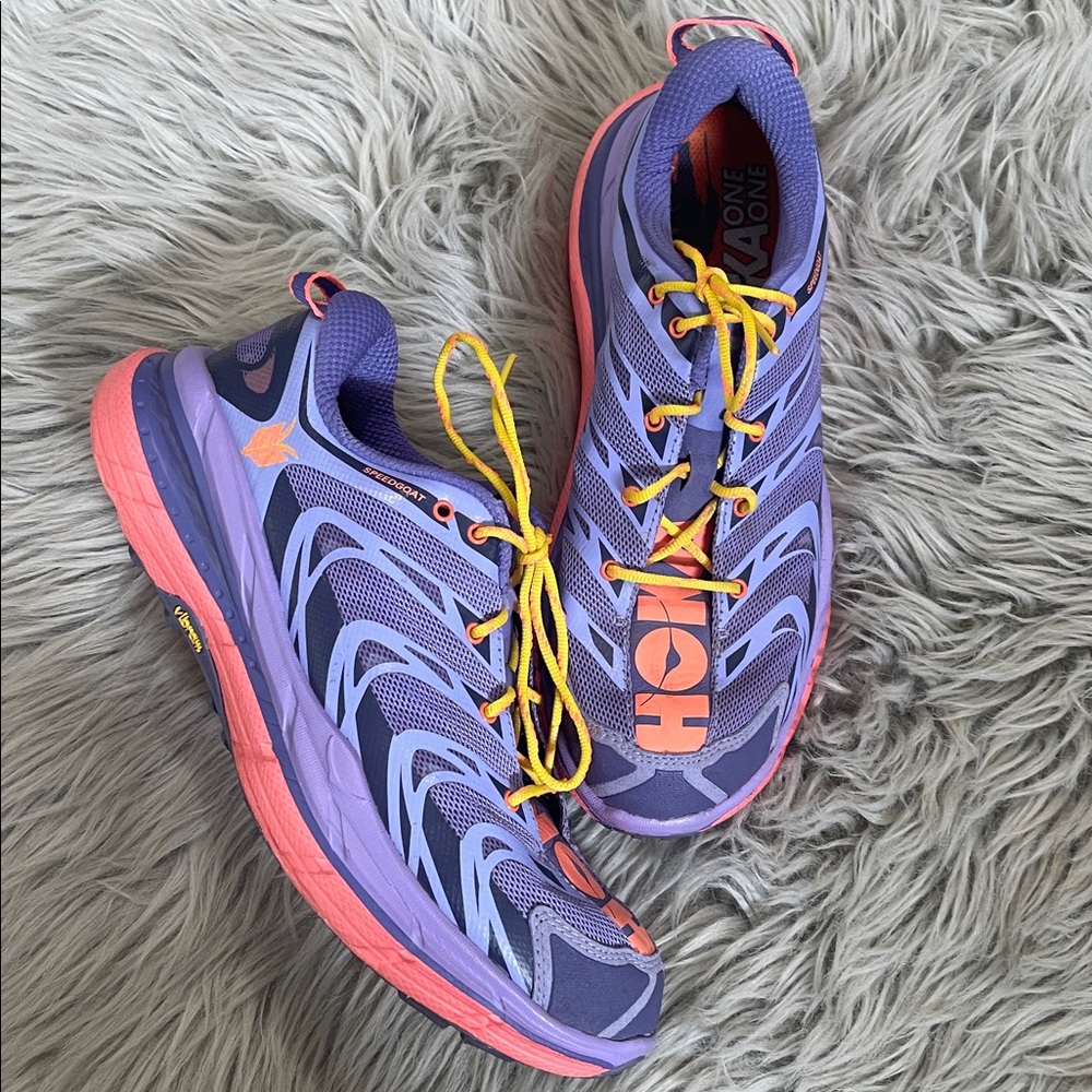 Hoka Purple Coral Yellow Speedgoat Women's Trail Shoes
(9.5) - Picture 3 of 15